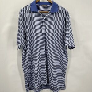 Peter Millar Summer Comfort Polo Shirt Mens L Blue White Striped Golf Club